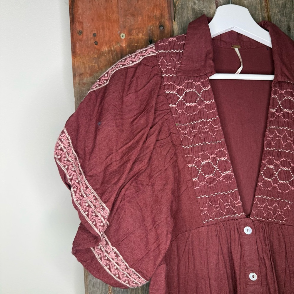 Free People Samantha Shirt Dress in Double Dare Maroon XS - Picture 5 of 14